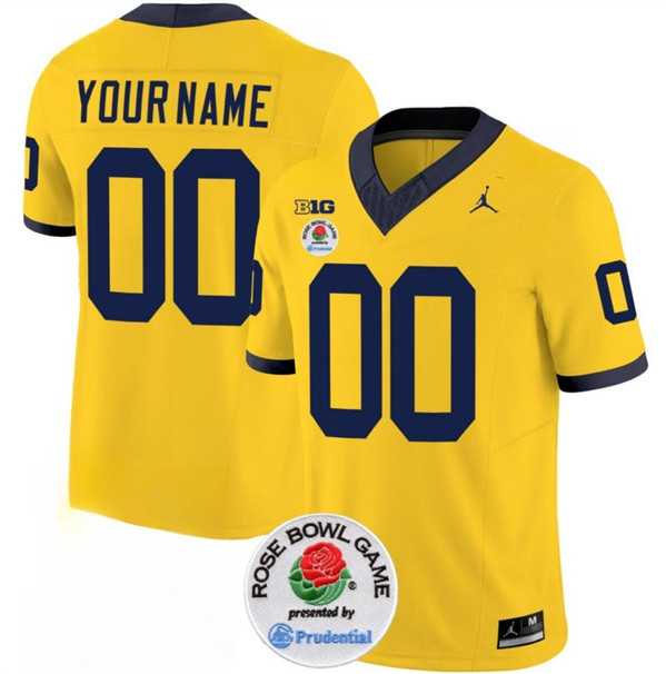 Mens Michigan Wolverines ACTIVE PLAYER Custom 2023 F.U.S.E. Yellow Rose Bowl Patch Stitched Jersey